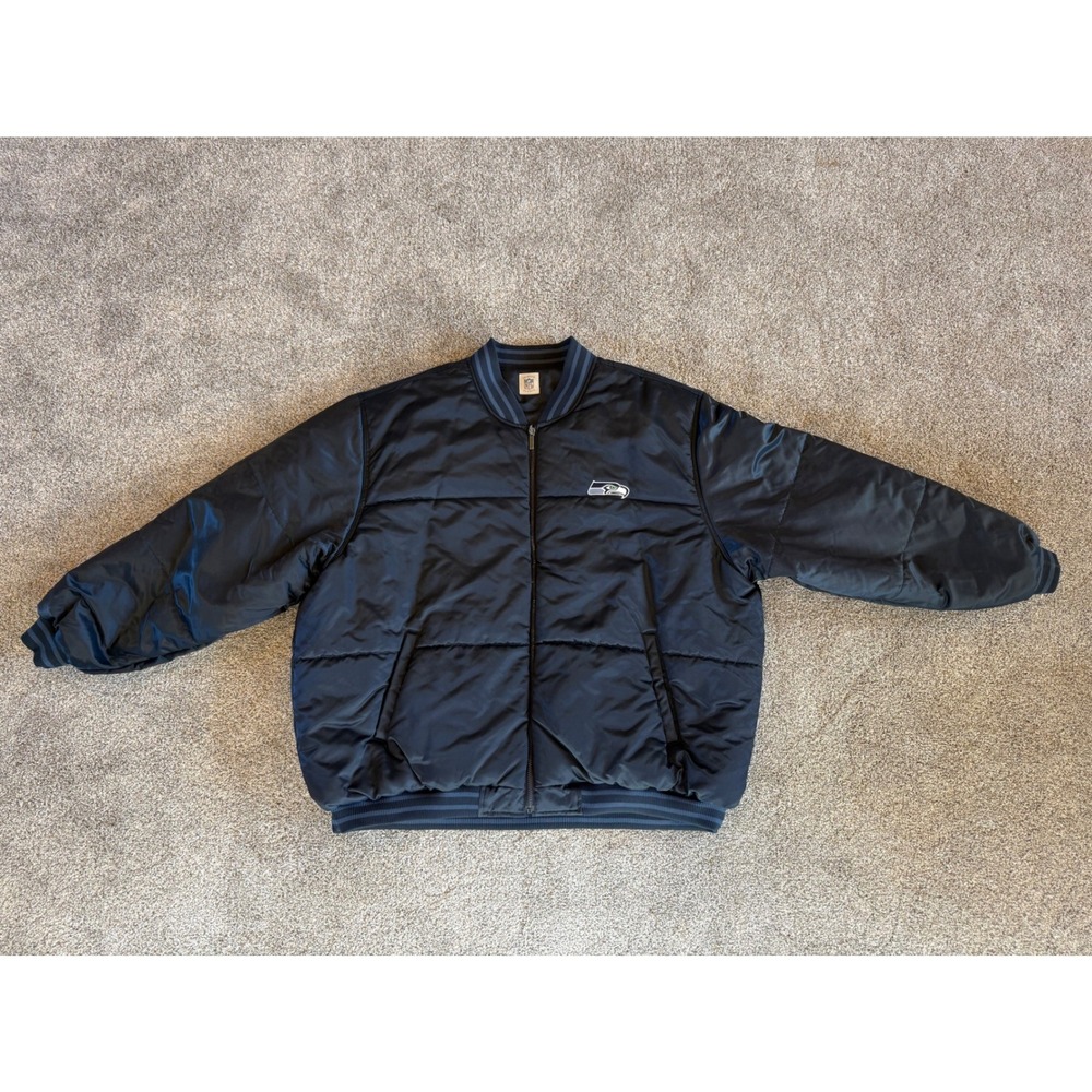 Vintage NFL Seattle Seahawks Reversible Bomber Jacket Black Navy‎ Mens